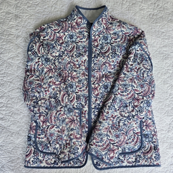 7 For All Mankind Quilted Floral Paisley Jacket White Blue Trim - Picture 3 of 16